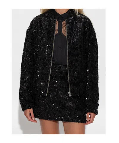 Iro Omber Zipped Bomber Jacket In Black Sequins In Black