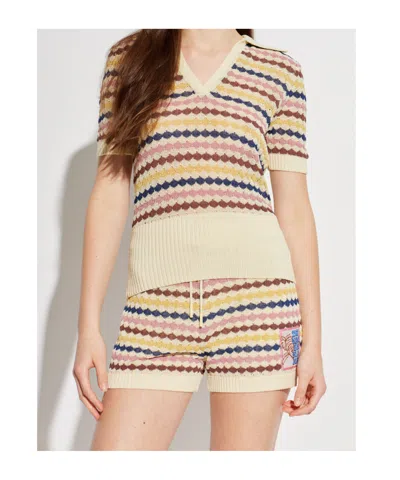 Zimmermann Zim Awaken Scallop Knit Polo Multi Stripe In Multi
