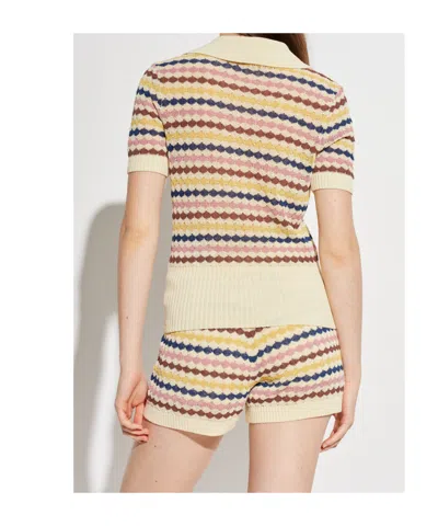 Zimmermann Zim Awaken Scallop Knit Polo Multi Stripe In Multi