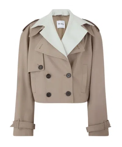 Attico Short Trench Jacket In Brown