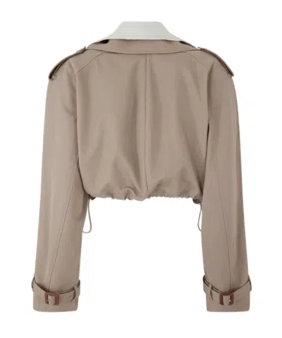 Attico Short Trench Jacket In Brown