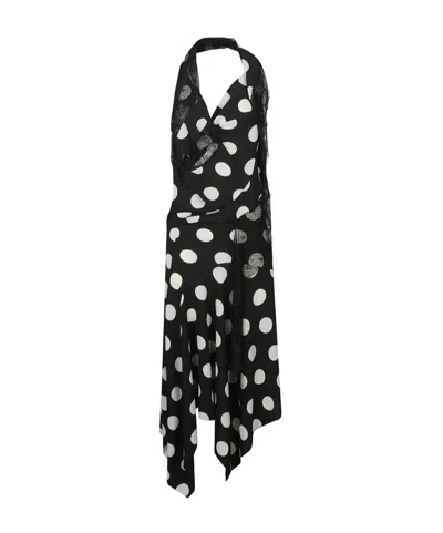 Junya Watanabe Polka Dot Halter Midi Dress Asymmetric Lace In Black