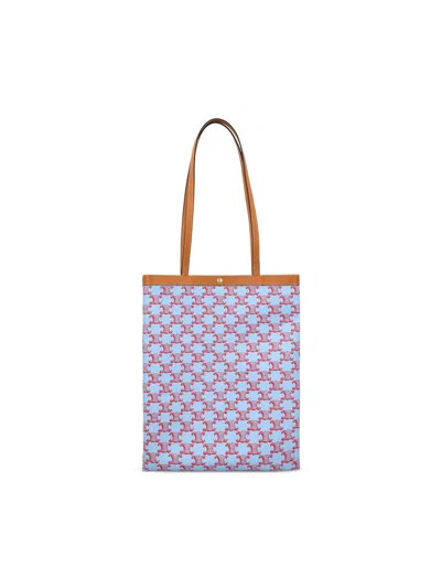 Celine Medium Flat Shopper Tote Triomphe Canvas In Blue