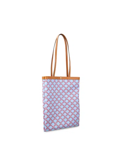Celine Medium Flat Shopper Tote Triomphe Canvas In Blue