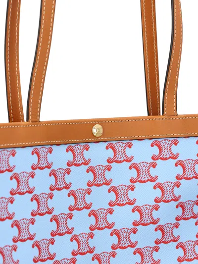 Celine Medium Flat Shopper Tote Triomphe Canvas In Blue
