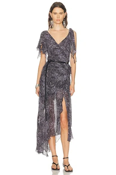 Isabel Marant Womens Faded Night Tylena Printed Ruffle-trim Silk Midi Dress In Multi