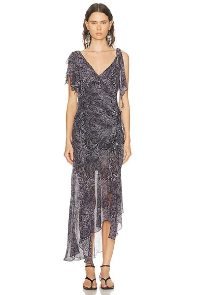 Isabel Marant Womens Faded Night Tylena Printed Ruffle-trim Silk Midi Dress In Multi