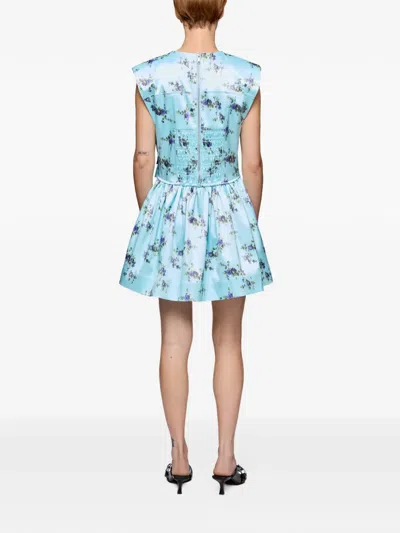 Ganni Printed Double Satin Corset Mini Dress Iced Aqua In Multi