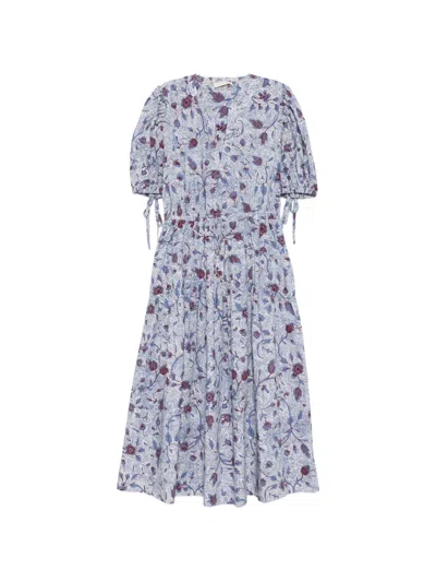 Ulla Johnson Adriana Short Sleeve Cotton Dress Gardenia In Blue
