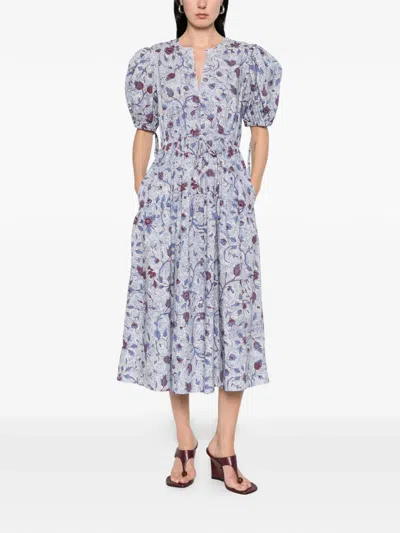Ulla Johnson Adriana Short Sleeve Cotton Dress Gardenia In Blue