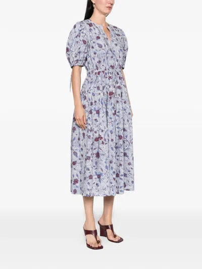 Ulla Johnson Adriana Short Sleeve Cotton Dress Gardenia In Blue