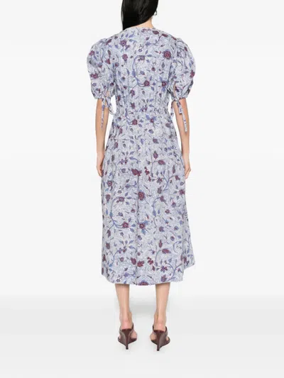 Ulla Johnson Adriana Short Sleeve Cotton Dress Gardenia In Blue