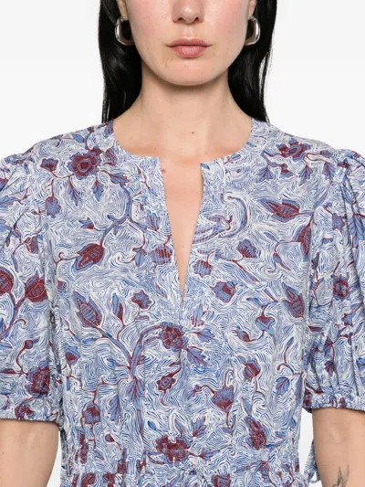 Ulla Johnson Adriana Short Sleeve Cotton Dress Gardenia In Blue