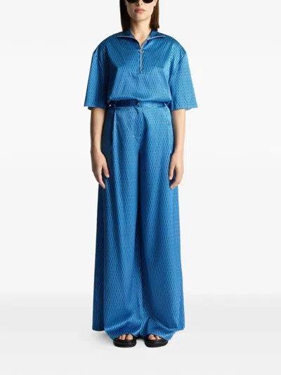 Fusalp Diamond-pattern Zip-neck T-shirt In Blue