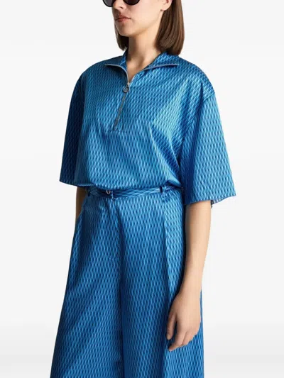 Fusalp Diamond-pattern Zip-neck T-shirt In Blue