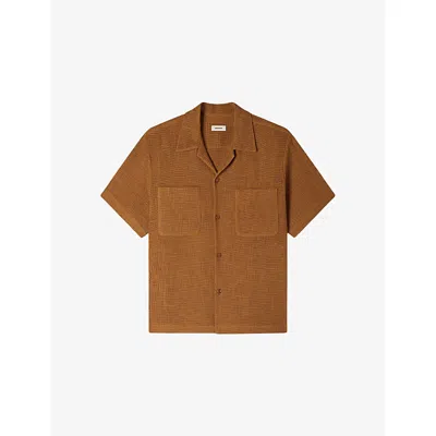 Sandro Openwork Mesh Shirt In Brown