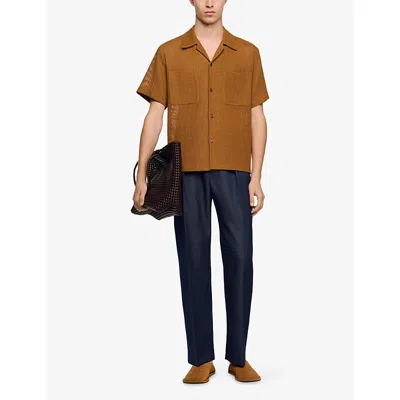 Sandro Openwork Mesh Shirt In Brown