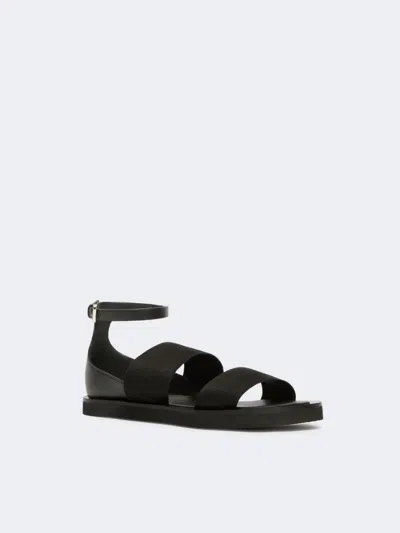 Max Mara Flat Sandals In Leather And Elasticated Webbing In Black