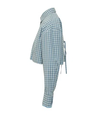 Msgm Gingham Back-tie Cropped Shirt In Blue