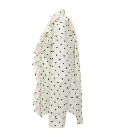 Msgm Silk Polka Dot Shirt With Ruffles In White