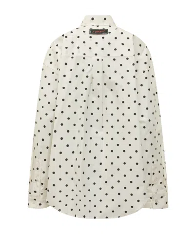 Msgm Silk Polka Dot Shirt With Ruffles In White