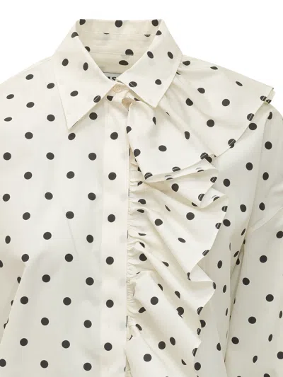 Msgm Silk Polka Dot Shirt With Ruffles In White