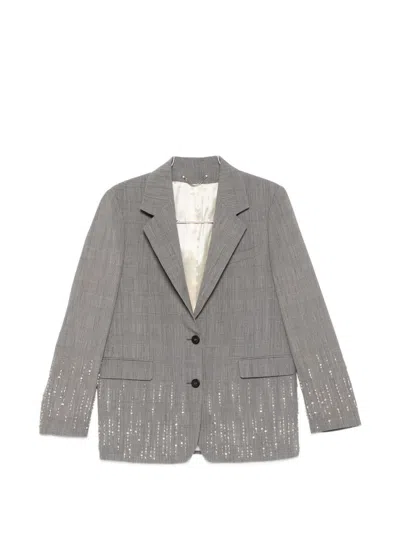 Golden Goose Wool Single Breasted Jacket Check Pattern In Gray