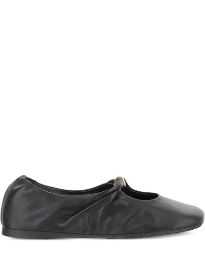 Loewe Black Nappa Leather Pebble Ballerinas In Animal Print