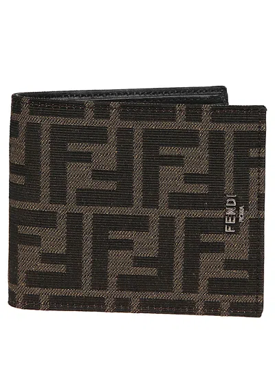 Fendi Ff Jacquard Fabric Bi-fold Wallet Accessories In Black