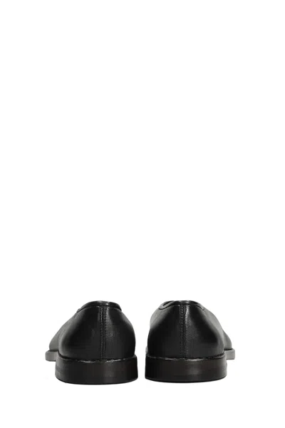 Lemaire Leather Loafers Square Toe Seam Detailing In Black