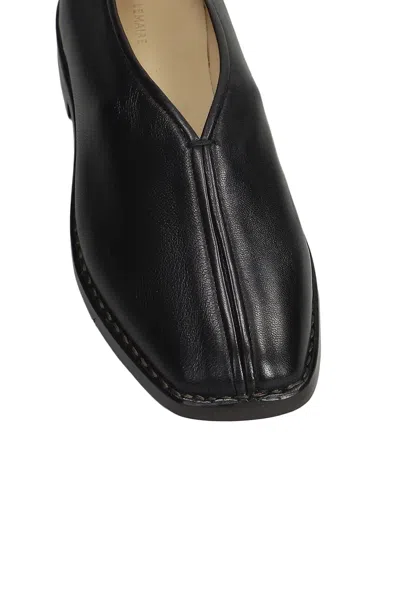 Lemaire Leather Loafers Square Toe Seam Detailing In Black