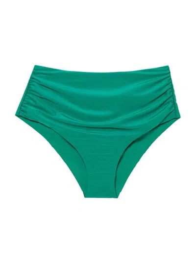 Simkhai Teya High Waisted Ruched Bikini Bottom In Green