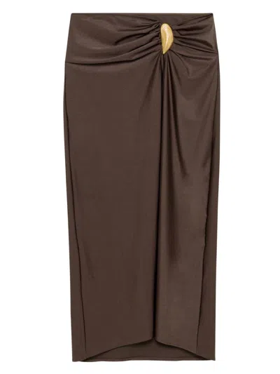 Simkhai Eiana Stretch Satin-jersey Coverup In Brown