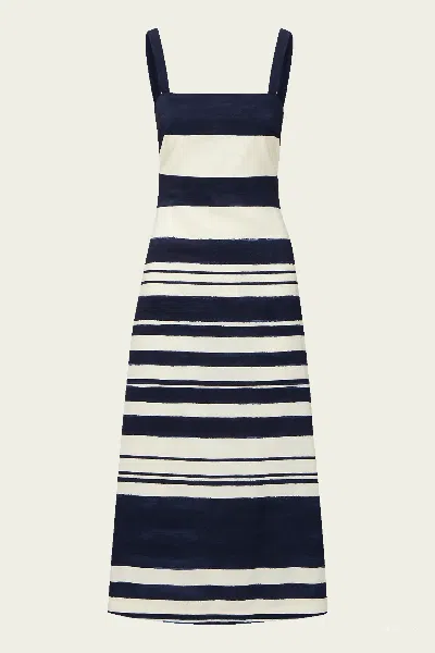 Veronica Beard Ella Striped Linen Midi Dress In Navy Dove White In Black
