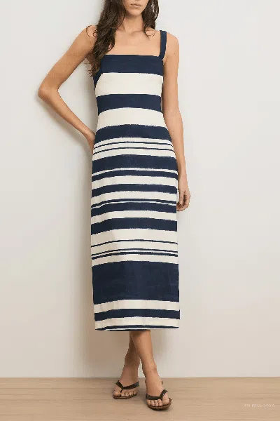Veronica Beard Ella Striped Linen Midi Dress In Navy Dove White In Black