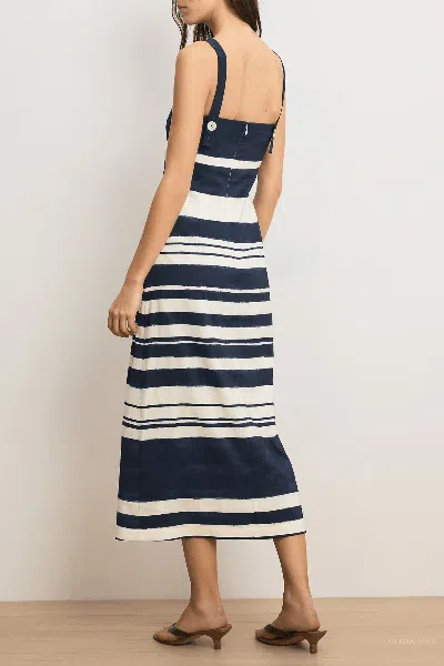 Veronica Beard Ella Striped Linen Midi Dress In Navy Dove White In Black