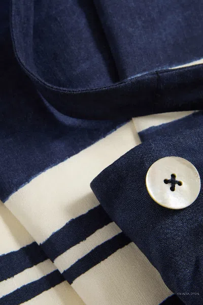 Veronica Beard Ella Striped Linen Midi Dress In Navy Dove White In Black