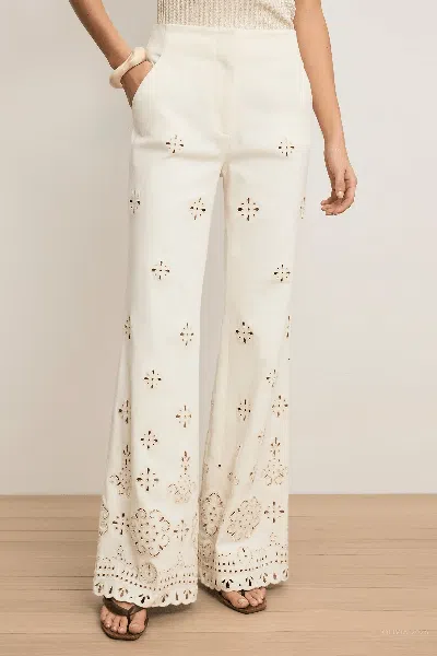 Veronica Beard Komi Eyelet Cotton Twill Flared Pants In Neutral