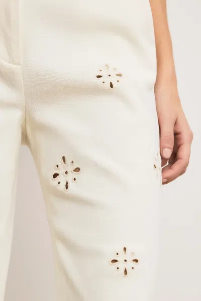 Veronica Beard Komi Eyelet Cotton Twill Flared Pants In Neutral