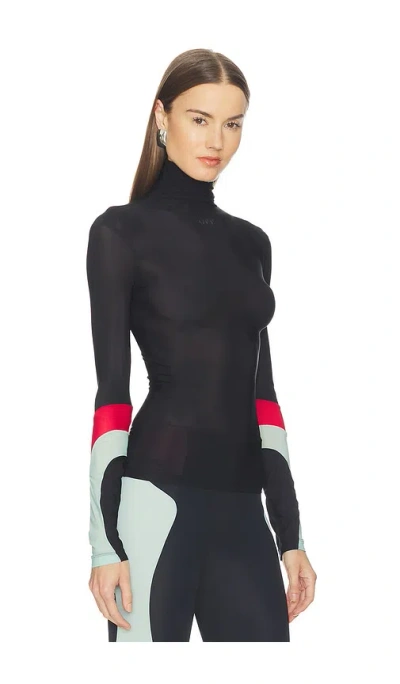 Off-white T-shirt Nera A Collo Alto Con Dettagli Rossi E Celesti Off White In Black