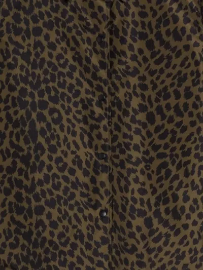 Aspesi Long Sleeve Collared Animal Print Shirt In Brown