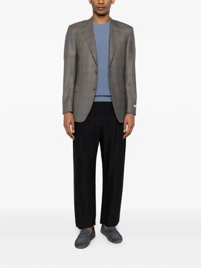 Canali Check Two-button Blazer In Brown