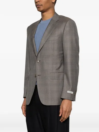 Canali Check Two-button Blazer In Brown
