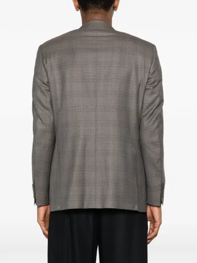 Canali Check Two-button Blazer In Brown