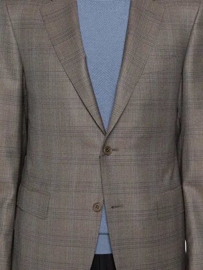 Canali Check Two-button Blazer In Brown