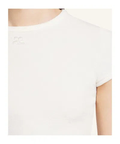 Courrèges Short-sleeved Fitted Top With Boxy Silhouette In White