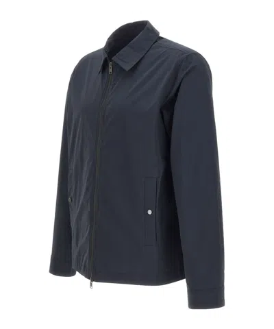 Woolrich City Timber Jacket Collared Buttoned Cuffs Pockets In Blue