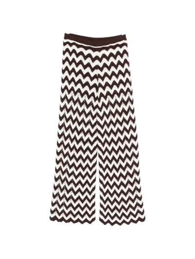 Maje Cotton Zigzag Crochet Trousers In Brown