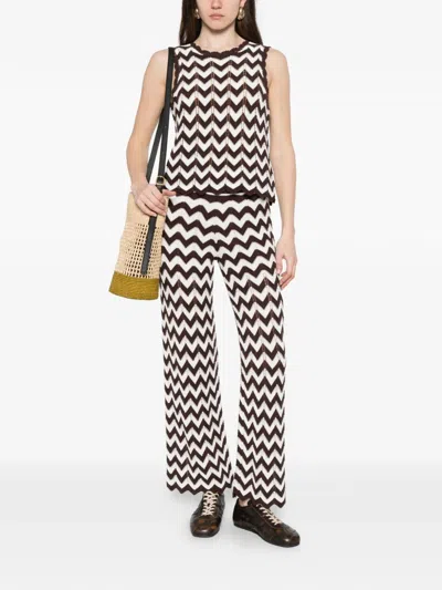 Maje Cotton Zigzag Crochet Trousers In Brown