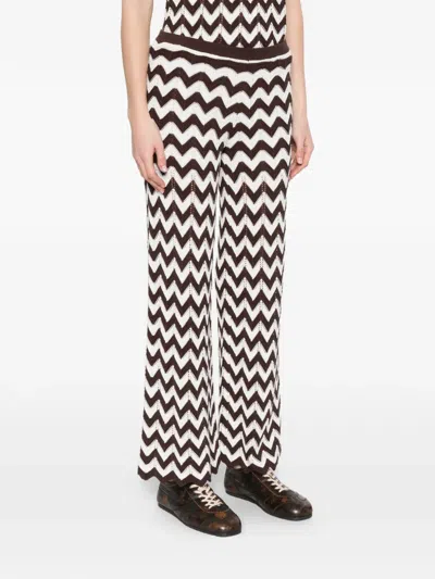Maje Cotton Zigzag Crochet Trousers In Brown